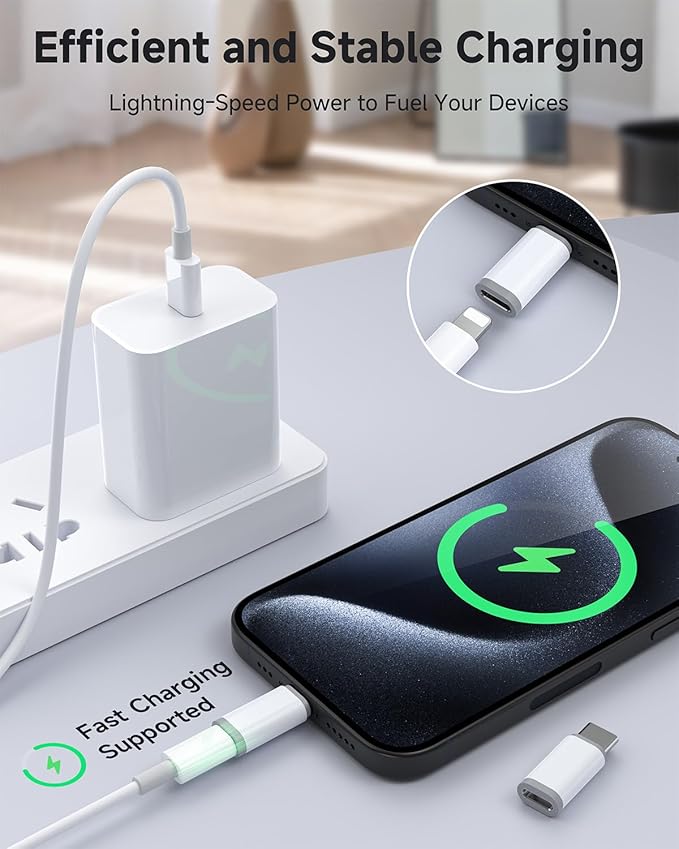 Lightning to USB C Adapter 4 Pack, Fast Charging & Data Sync for iPhone 15/16/17 Pro/Pro Max, Charger Adapter Accessory (Not for Audio/OTG)-White