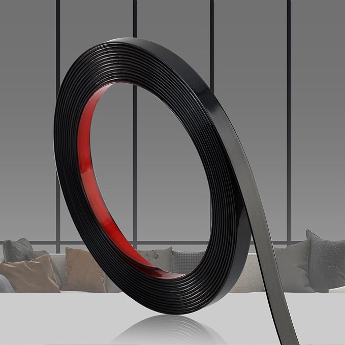 Glossy Black Peel and Stick PVC Molding Trim, Flexible DIY Wall Accent Strip for Mirror Frame, Cabinet, Edges & Borders and Tiles (197''L x 0.4''W)