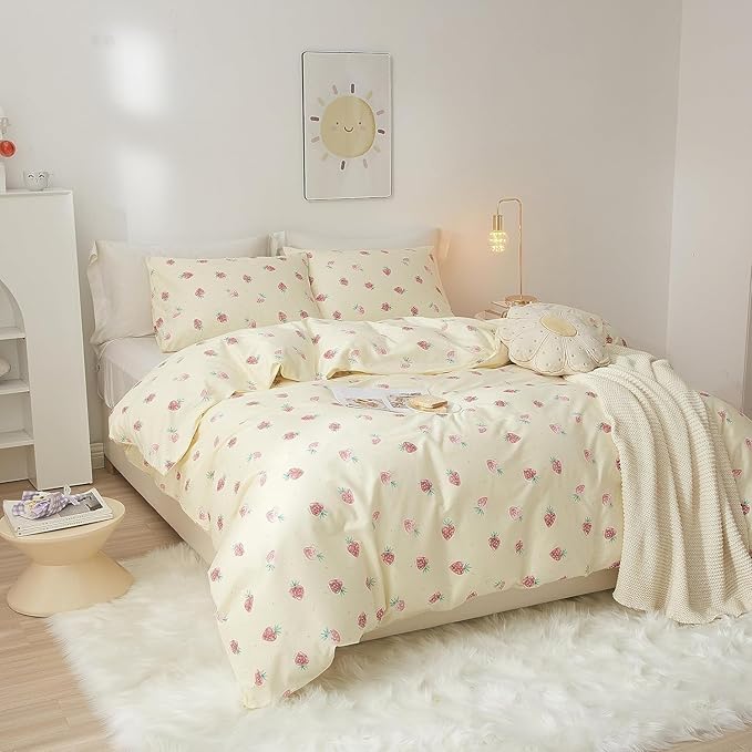 HighBuy Girls Strawberry Comforter Set Twin XL Soft Comforter for Kids Teens Cute Fruit Bedding Comforter Kawaii Bedding Set Toddler Comforters Flurry 3 Piece with 2 Pillowcases for Children Twin XL