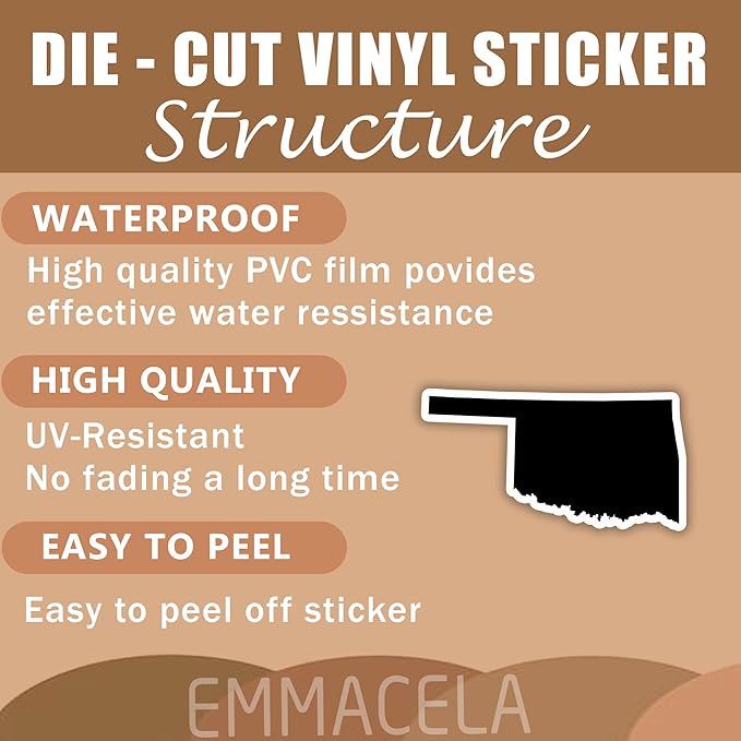 (3PCS) Oklahoma Map Stickers, US State Waterproof Vinyl Decals for Tumblers, Water Bottles, Laptops, Books, Scrapbooks, Great for Oklahoma Lovers, 3 x 1.7 Inch