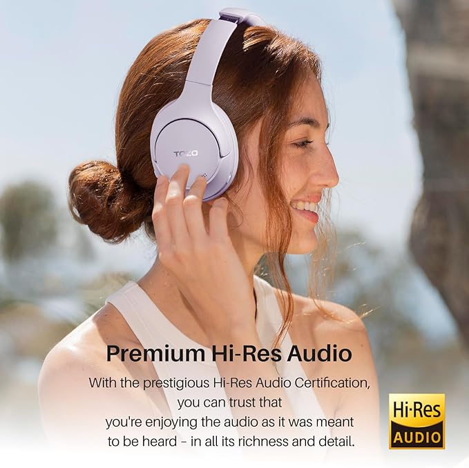 TOZO HT2 Hybrid Active Noise Cancelling Headphones, Wireless Over Ear Bluetooth Headset, 60H Playtime, Hi-Res Audio Custom EQ via App Deep Bass Comfort Fit Ear Cups, for Home Office Travel