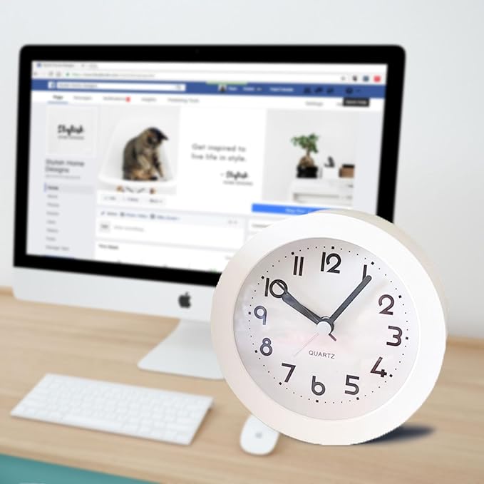 HIQU and HIST Alarm Clock with Backlight, 4 Inches White Desk Clock (White)