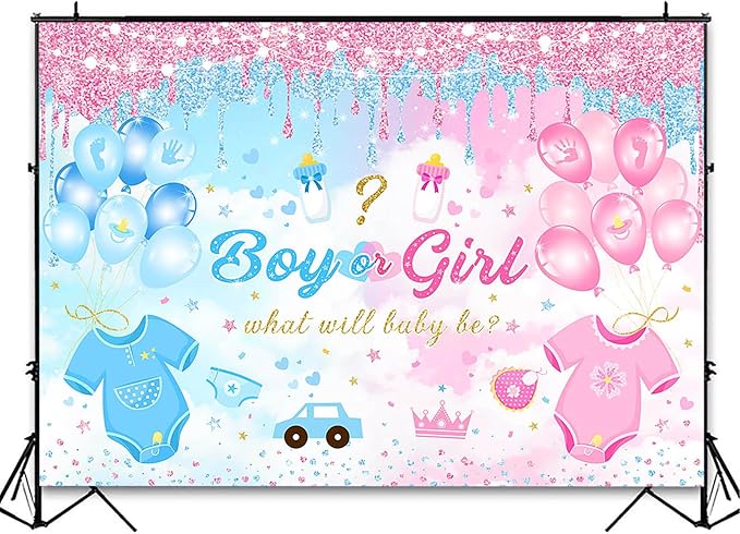 Avezano Boy or Girl Gender Reveal Party Decoration Pink Blue Balloon Background for Baby Shower Banner Supplies (5x3ft)