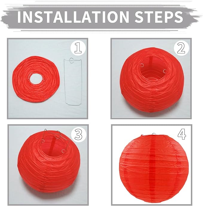 Red Paper Lanterns Round Hanging Paper Lanterns Decorations for Birthday Wedding Baby Bridal Shower Christmas Home Party Decoration (12 PCS)