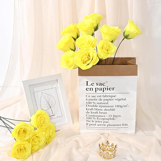 Waipfaru Glitter Roses Bouquet, DIY Fake Flowers Bouquet, Yellow Artificial Flower for Mothers Day Gifts, Valentines, Anniversary, Engagement, Wedding, 36 Pcs