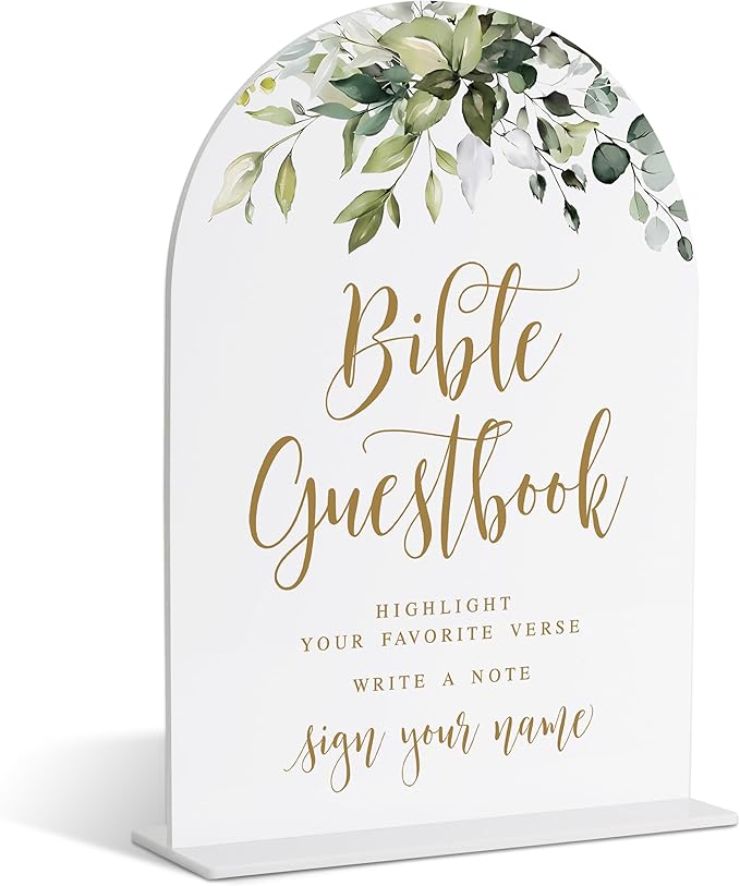 Bible Guestbook Sign, Greenery Gold Bridal Shower Decorations, Wedding Guest Book Alternative, Wedding Signs for Ceremony and Reception, Engagement Party Decor, Wedding Table Acrylic Decor - 37