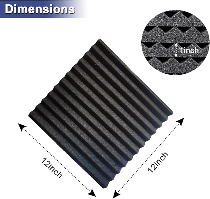 52 Pack Acoustic Foam Panels,1" x 12" x 12"Acoustic Wedge Studio Foam Sound Absorption Wall Panels (Black)