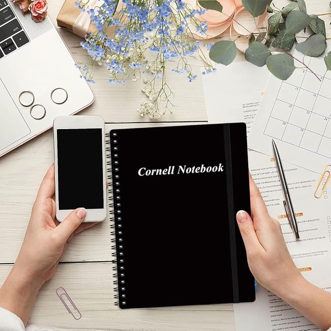 Yaridar A4 Cornell Notes Notebook - Spiral Cornell Notebooks for Note Taking, Subject College Ruled Notebook Steno Pads for Office/School/College/Home, 8.5" x 11", Black