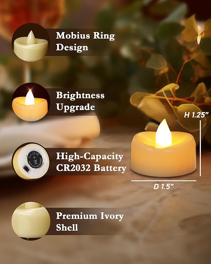 Flameless Candles, 12 Pack LED Tea Lights Candles Battery Operated, Last 200+ Hrs Flickering Tea Lights, Flameless Tealight Candles for Halloween Diwali Fall Christmas Wedding