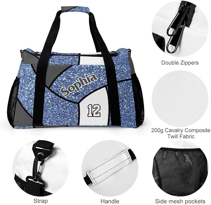 Custom Blue Volleyball Duffel Bag with Name Personalized Travel Bags Sport Gym Bag Carry On Weekender Bags for Men Women