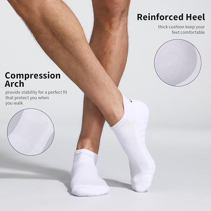 Lapulas Athletic Running Ankle Socks, Low Cut Cushioned Anti-Blister Tab Sports Socks Men Women 6Pairs