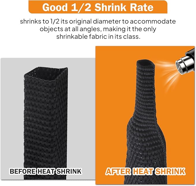 FOURUB 2:1 Ratio Flat Heat Shrinkable Braided Sleeving,Electrical Insulating Tubing,Durable Automotive Fabric Harness Shrinking Sheath (3/4"-42ft)