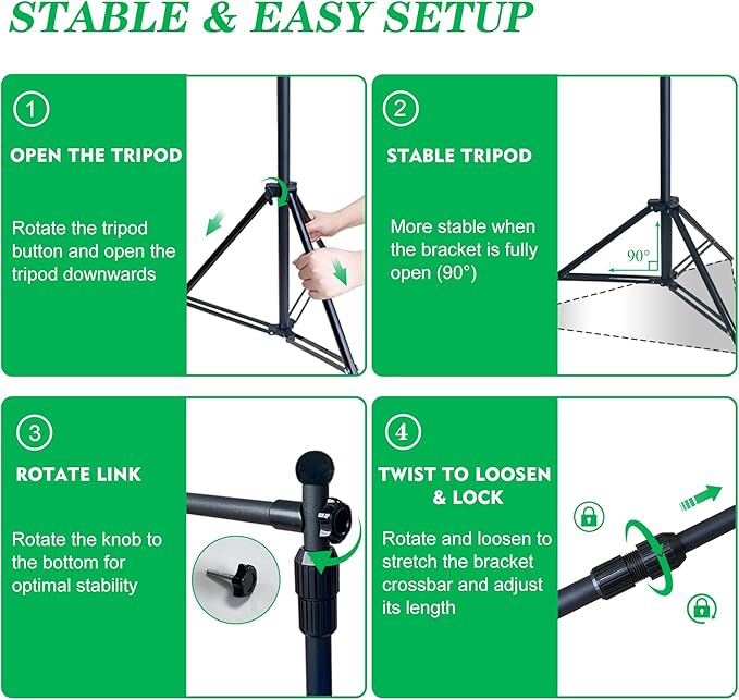2-in-1 Green Backdrop Stand Kit - 6x9 ft Green Backdrop with 6.5x6.5ft Portable Photography Stand for Video Streaming,Zoom Meetings,Parties,Anti-Wrinkle Polyester Fabric