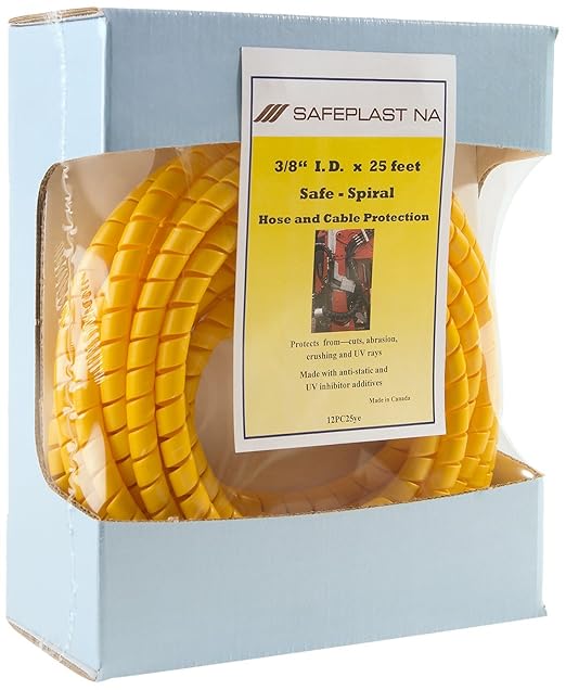 Caplugs SPPC Series – Safeplast Safe-Spiral Pre-Cut Spiral Wrap, Hose & Cable Protector, Yellow HD-PE, 0.375" OD x 25' Pre-Cut Length, Hydraulic & Pneumatic Hoses (12PC25ye)