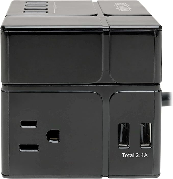 Tripp Lite 3 Outlet Surge Protector with USB, Detachable Wall Outlet Surge Protector, 6 USB Ports, 6 ft. Cord, 540 Joules, Black, TLP366CUBEUSBB