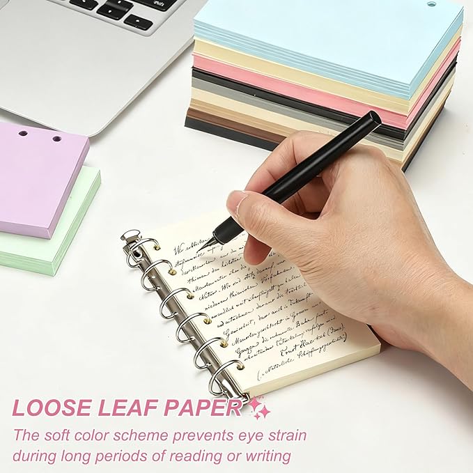 PATIKIL Colored Loose Leaf Paper, 5" x 3.2"(A7) 300 Sheets 6 Holes Punched 150GSM Blank Binder Refill Paper Supplies for Office Note Taking Teacher Planner Journal Notebook, Brown