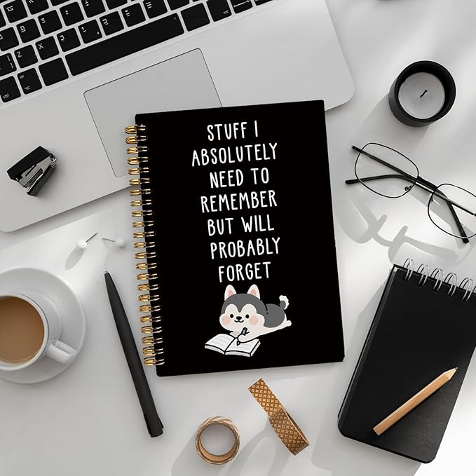 LIANGW Funny Husky Notebook Journal Gifts for Women & Men, Gifts for Husky Lovers Notebooks, Funny Gifts for Coworkers, Black Hardcover Spiral Notebook 5.5x8.3 Inch