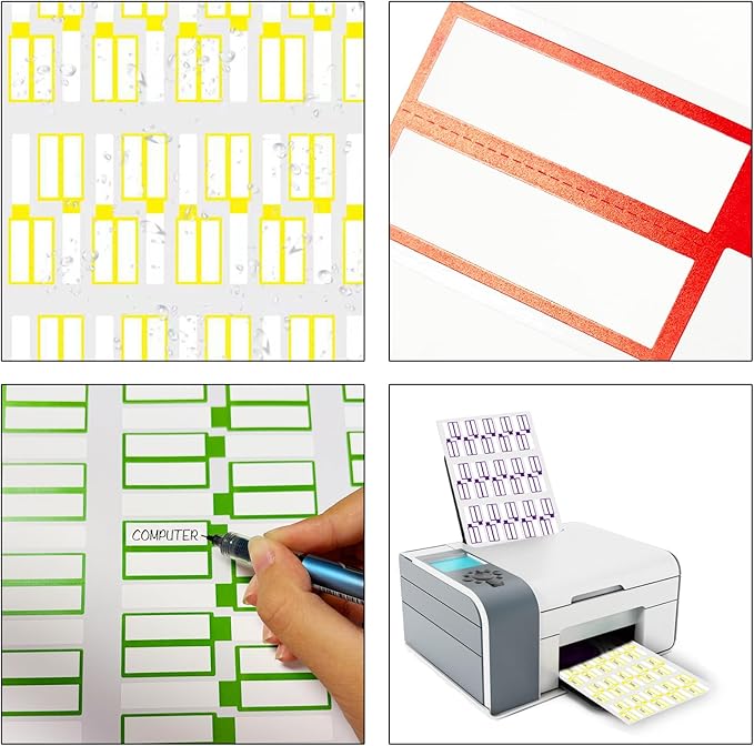 300 PCS Waterproof Cable Tags, 10 Colors Wire Labels for Management, Color Border Cord Labels Can Write On, Self Adhesive