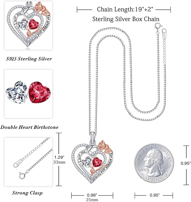Iefil Christmas Gifts for Wife Women - 925 Sterling Silver Double Birthstone Necklace, Anniversary Birthday Gifts for Women, Jewelry Gift for Wife Girlfriend Mom Her