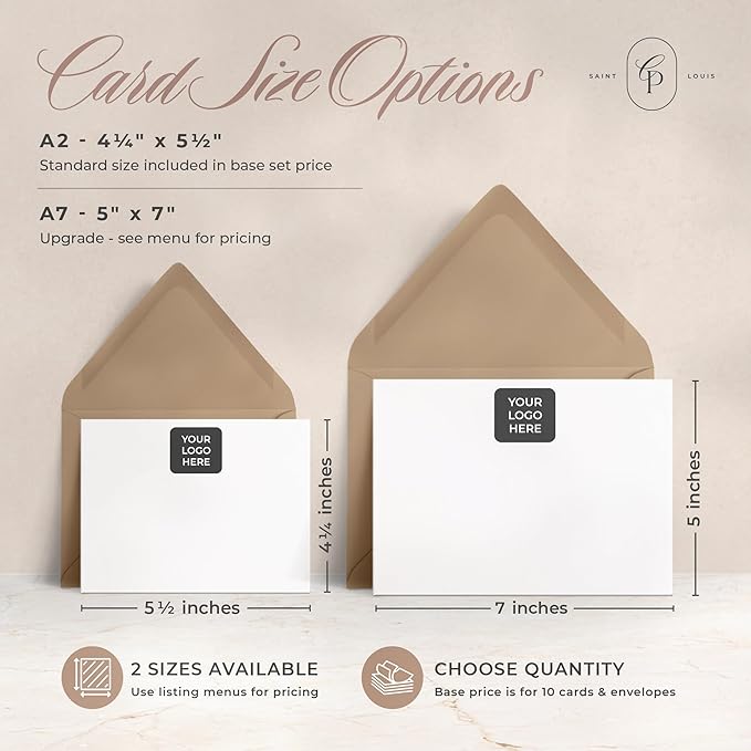 Curio Press Personalized Stationery for Women & Men - A2 Business Flat Thank You Cards with Custom Notecards, Personalized Note Cards with Envelopes and Name, Custom Stationery - Your Logo Flat