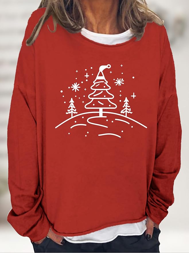 LOAIHA Merry Christmas Sweatshirt Crewneck Snowman Graphic Shirts Christmas Tree Sweater Long Sleeve Xmas Hoodie Pullover