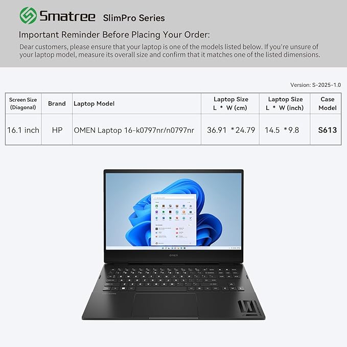 Smatree SlimPro Laptop Sleeve Case for 16.1 inch HP OMEN Laptop 16-k0797nr/n0797nr, Case with Swift-Access Accessory Pocket, Patented Super-Corner Design, Light Grey (S613LG)