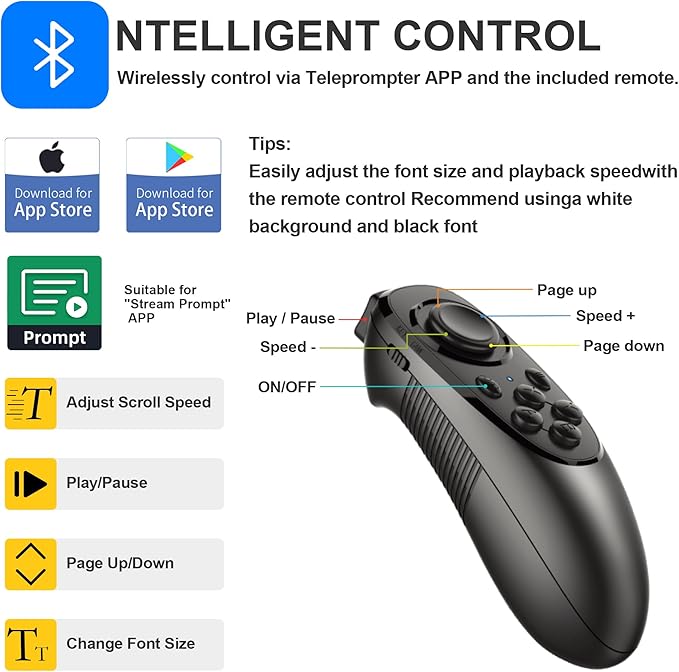 12" Professional Teleprompter Featuring Tempered Optical Glass, Durable All-Metal Build, Remote Control, and Dedicated App — Compatible with Various Smartphones, Tablets, and Cameras