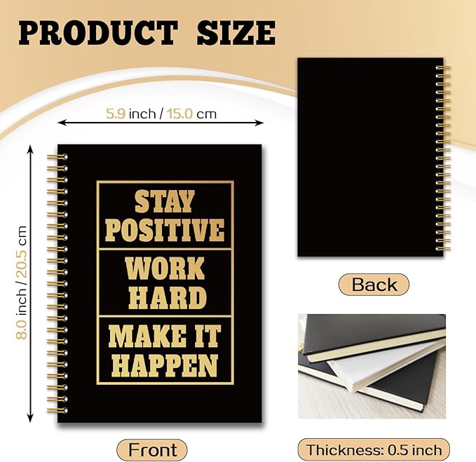 YAZMEEN Inspirational Quote Black Gold Spiral Notebook（160 Pages） Stay Positive Work Hard Make It Happen Blank Hardcover Notebook Encouragement Gift Funny Notebook Gift for Coworker Boss Team Member