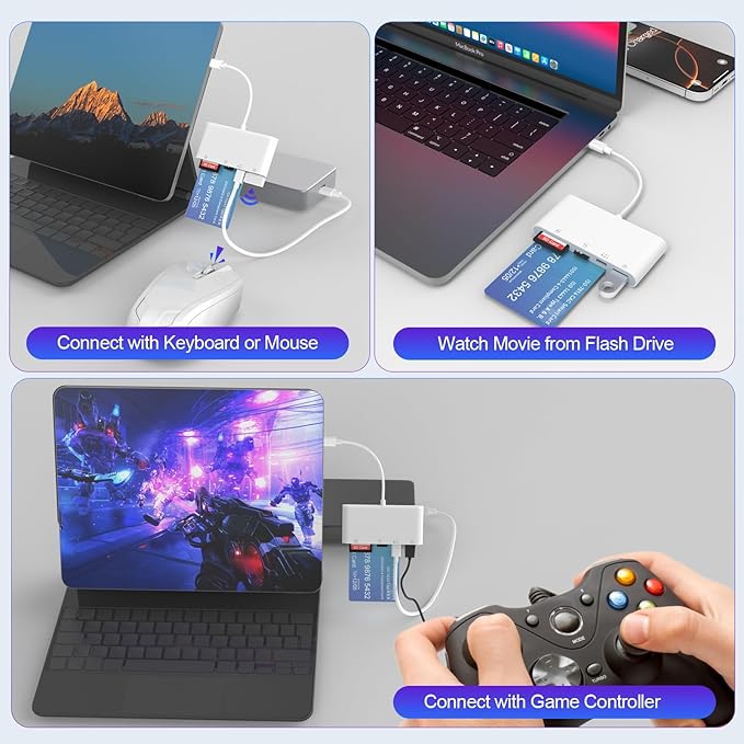 5-in-1 Multi USB C SD/TF/Smart Card Slot+USB OTG Memory Card Reader for iPhone 16/iPad Pro，DOD Military Common Access CAC Smart ID Card Reader for iPhone 16 15/iPad Pro/Mac/Samsung/Laptop/Tablets