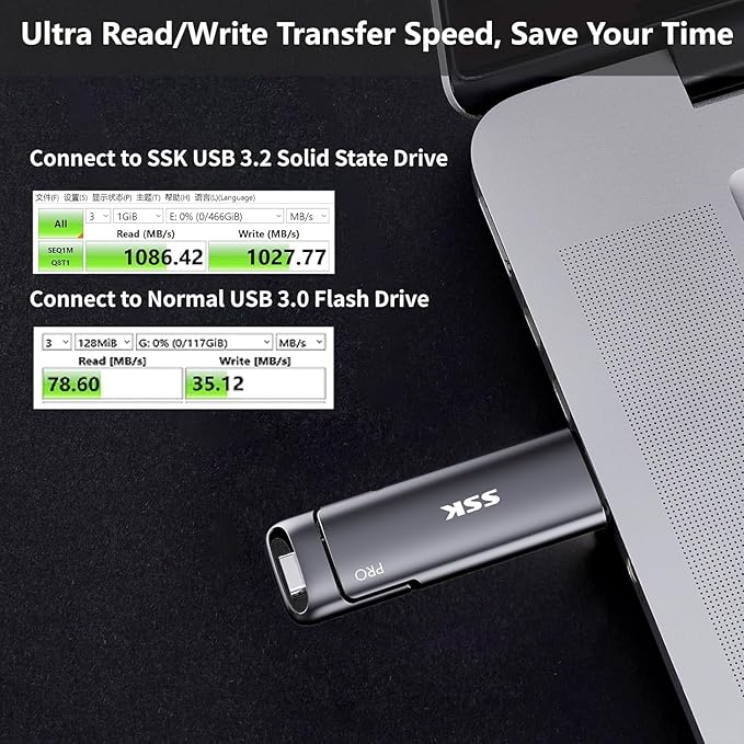 SSK 2TB SSD USB C Stick up to 1000MB/s,Fast External SSD Dual Drive Type-C + USB A 3.2 Gen 2 Solid State Thumb Drive,USB Memory Stick for iPhone 15/PS4/Android Phone/Tablet/Windows/Mac, SD301 Pro
