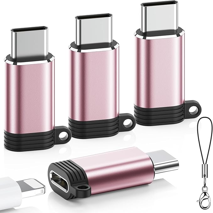 Lightning to USB C Adapter 4 Pack, Fast Charging & Data Sync for iPhone 15/16/17 Pro/Pro Max, Charger Adapter Accessory (Not for Audio/OTG)-Pink