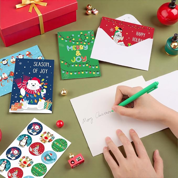 Thboxes Christmas Cards with Envelopes & Stickers, 36 Pack 4x6 Inch Merry Christmas Cards, Funny Holiday Card, 6 Assorted Designs Greeting Card for Xmas