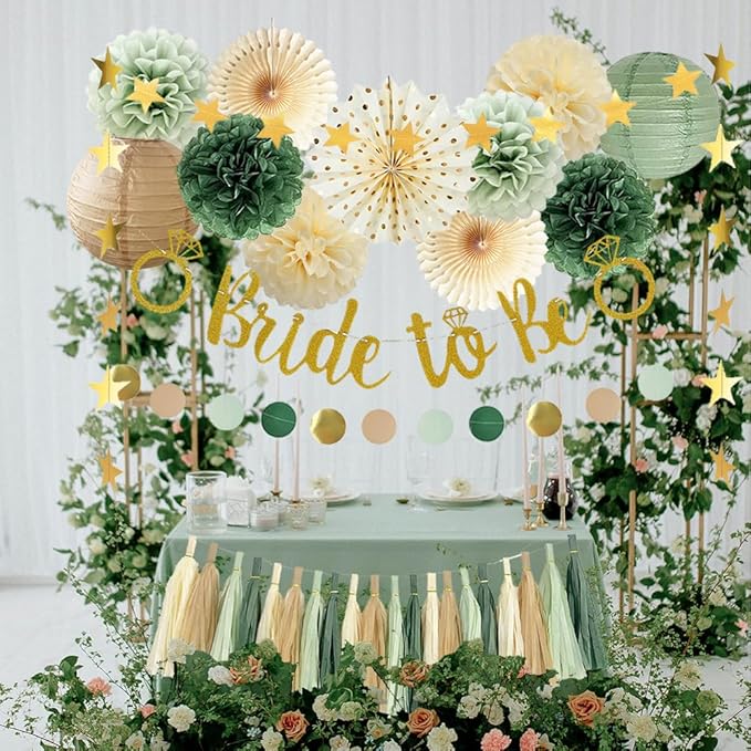 Bridal Shower Decorations Sage Green Bachelorette Party Decorations Bride To Be Banner Olive Sage Green Paper Pom Poms Paper Tassel Garlands Wedding Shower Party Decor