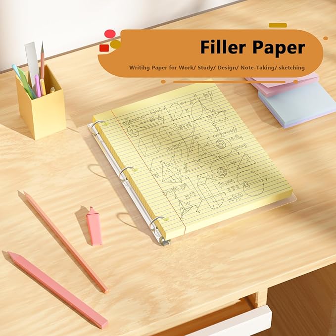 Yellow Loose Leaf Paper 200 Sheets Colored Filler Paper 2 Pack 8 * 10.5 College Ruled Paper 3-Hole Punched Paper for 3-Ring Binders Notebook Lined 8" x 10.5"