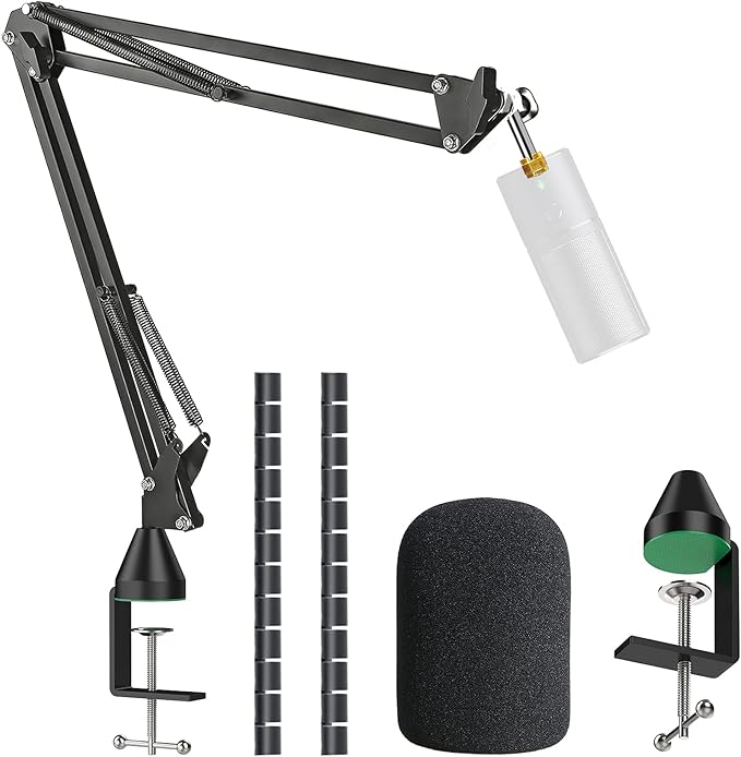 Microphone Stand for Razer Seiren X Adjustable Suspension Boom Scissor Arm Stand with 3/8"to 5/8" Screw Adapter Windscreen Pop Filter Cable Sleeve, Professional mic stand by YOUSHARES