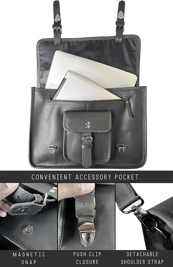 RUSTIC TOWN Leather Messenger Bag for Men - Full Grain Leather Briefcase Laptop Satchel Office Crossbody Travel Bag