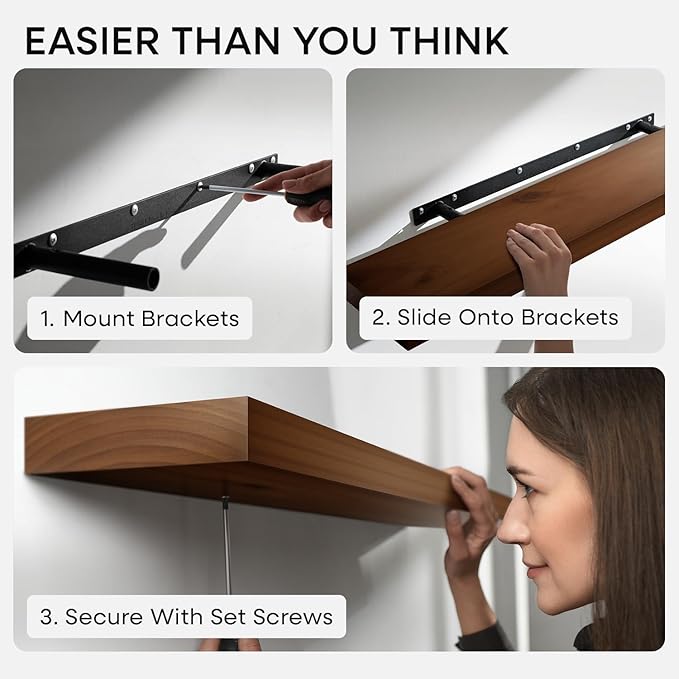 Homeforia Walnut 20 inch Floating Shelf, High End Solid Real Wood 20inch Floating Shelves for Wall Mounted, Dark Brown 20 inches Long Floating Shelves, Heavy Duty Bracket, 20 X 6.5 X 1.75 in, Set of 3