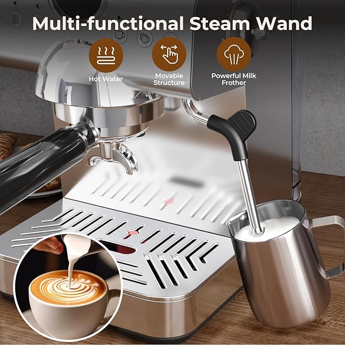 20 Bar Espresso Machine,Hot & Cold Brew Espresso Coffee Maker with Milk Frother,50oz Water Tank,LCD Display,Single & Double,Cappuccino & Latte Machine for Home