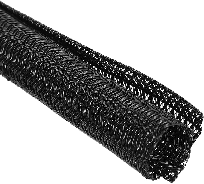 MECCANIXITY 3/5 Inch ID Split Loom Tubing 5ft Polyester Cord Protector Wire Cable Sleeve for USB Cable Power Cord, Black