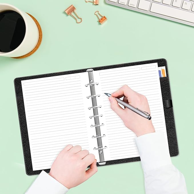 7-Hole Lined Paper Refills for Mini Binder - 100 Sheets/200 Pages Loose Leaf Line Paper, 100gsm Ruled White Pages, Desk Size 4, 5.8" x 8.5"