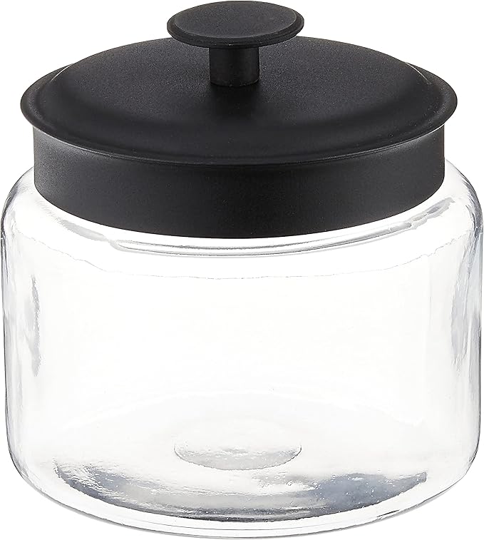 Anchor Hocking Montana Glass Jars with Fresh Sealed Lids, Black Metal, 48 oz (Set of 4) -