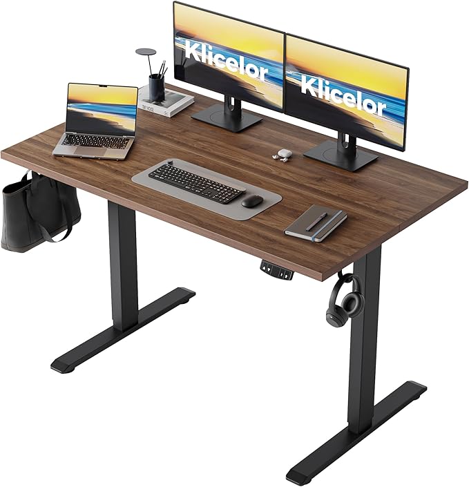 Klicelor 48 Inch Electric Standing Desk, Height Adjustable Office Desk, Sit Stand Up Computer Desk with Memory Preset, Two-Piece Desktop, Dark Walnut