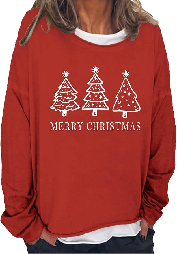 LOAIHA Merry Christmas Sweatshirt Crewneck Snowman Graphic Shirts Christmas Tree Sweater Long Sleeve Xmas Hoodie Pullover