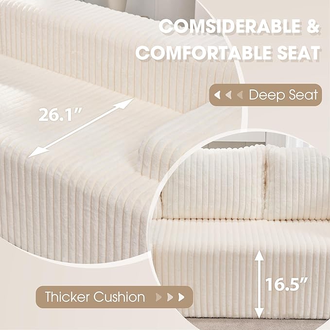Modular Sectional Sofa Couches L-Shape Couch 3 Seat Modular Sofa Memory Foam Sectional Couches for Living Room, Cloud Couch with Oversized Chaise (White Stripe, 98" Right Facing Chaise)