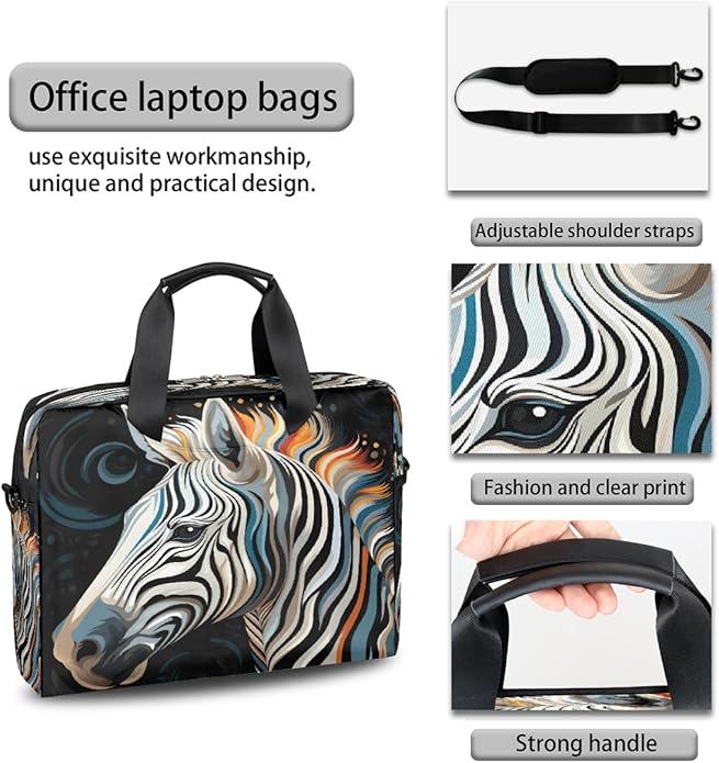 JXDXHCW Animal Zebra Laptop Bag Carrying Case 15.6 Inch Laptop Briefcase Messenger Shoulder Bag for Tablet Computer Bag for Travle Business Men Women