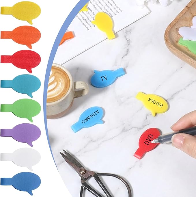 Cord Labels Cable Label, Multicolored Handwriting Cord Tags, Waterproof Wire Labels, Speech Bubbles Tags for Electronics Organization, Computer & Industrial Cable Management, 32 PCS