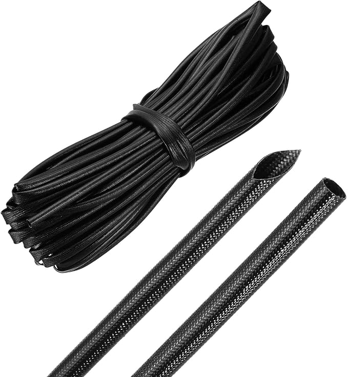 MECCANIXITY 49ft Braided Cable Sleeve, 5/32" ID 200C High Temperature 1500V Fiberglass Wire Insulation Cord Protector Organizer Wires Management for Motor Engine Fuel Line, Black