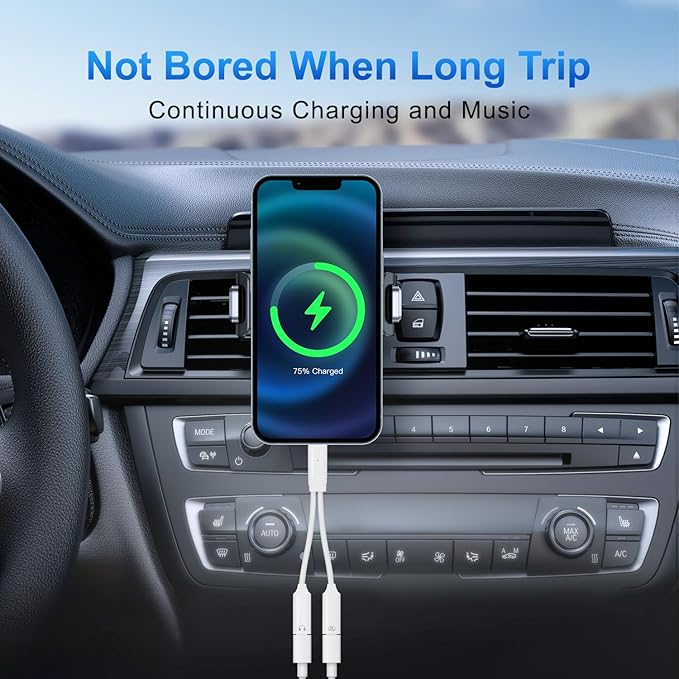 USB C Splitter，2 in 1 USB C Headphone and Charger Adapter Audio Dongle Cable with PD 100W for iPhone 16 15 Pro Max, Pixel 9 8 7, Galaxy S24 S23 S22, iPad Pro (White)