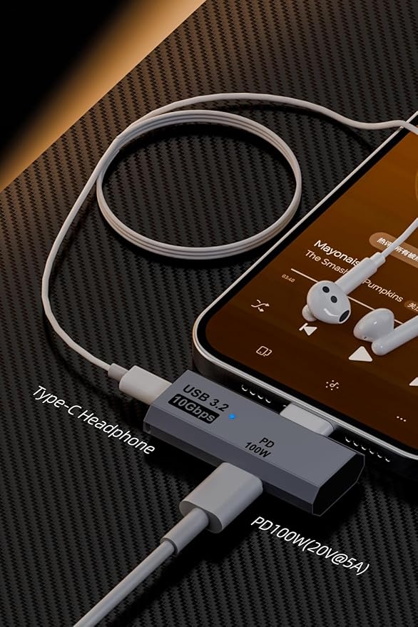 AreMe USB C Splitter (Not for Video), 2-in-1 Dual USB C Headphone and Charger Adapter Audio Dongle with PD 100W for Rog Ally, Steam Deck, iPhone 15/16, iPad (Grey)