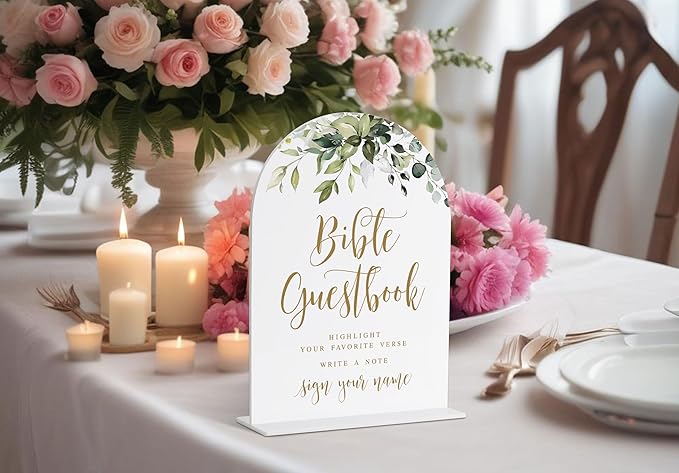 Bible Guestbook Sign, Greenery Gold Bridal Shower Decorations, Wedding Guest Book Alternative, Wedding Signs for Ceremony and Reception, Engagement Party Decor, Wedding Table Acrylic Decor - 37